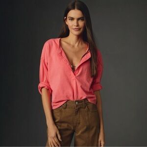NWOT Nation Ltd Alix Oversized Henley Top in Babydoll Coral Size L